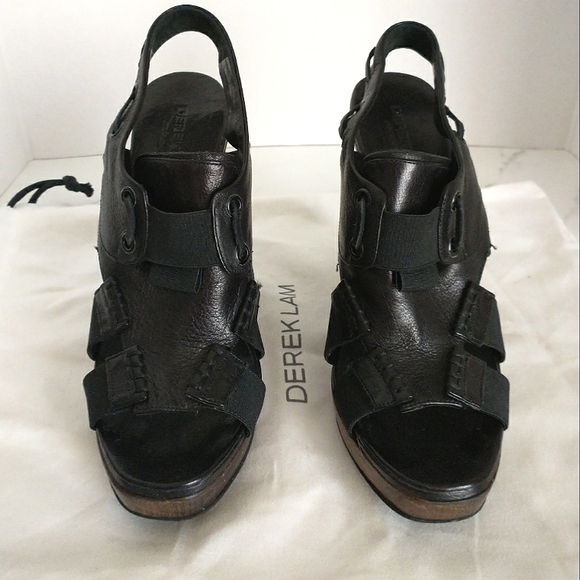 Derek Lam Genuine Leather Wedge Slingback Sandals - Black Size 37 - Picture 8 of 8